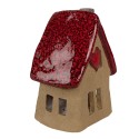 Clayre & Eef Decoratie Beeld Huis 12x9x16 cm Bruin Rood Keramiek