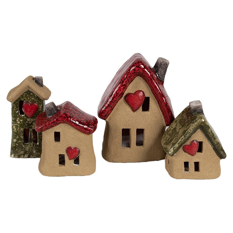 Clayre & Eef Decoratie Beeld Huis 10x8x13 cm Bruin Rood Keramiek