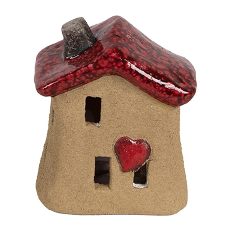 Clayre & Eef Decoratie Beeld Huis 7x6x8 cm Bruin Rood Keramiek