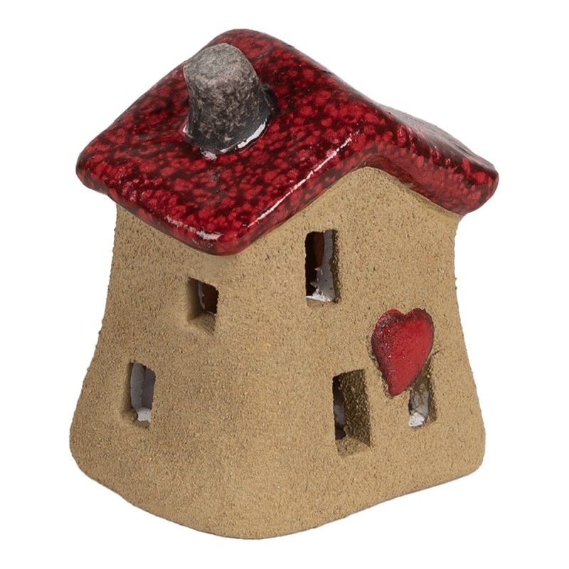 Clayre & Eef Decoratie Beeld Huis 7x6x8 cm Bruin Rood Keramiek