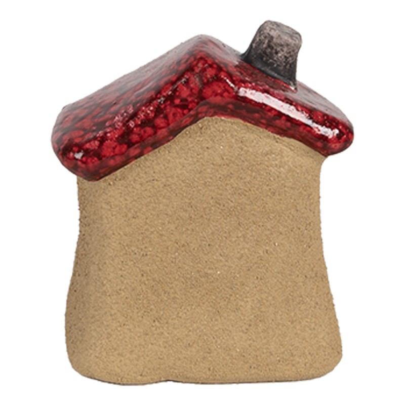 Clayre & Eef Decoratie Beeld Huis 7x6x8 cm Bruin Rood Keramiek