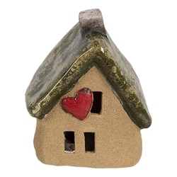 Clayre & Eef Decoratie Beeld Huis 7x6x9 cm Bruin Keramiek