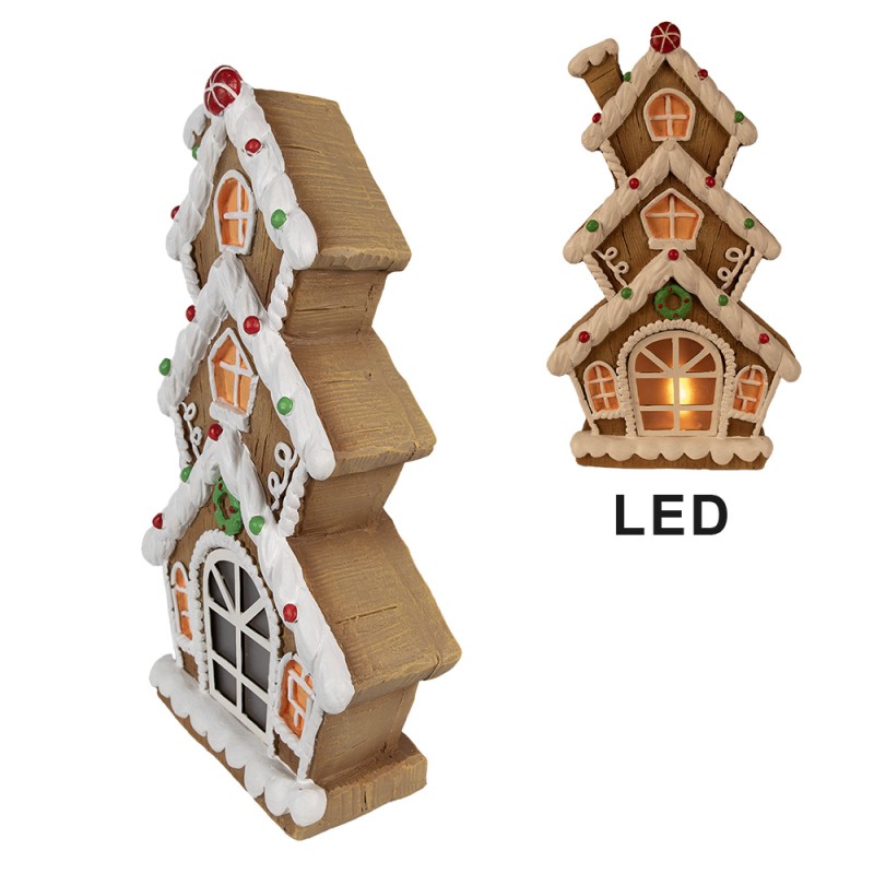 Clayre & Eef Gingerbread house met LED 24x11x41 cm Bruin Kunststof