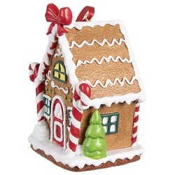 Clayre & Eef Kersthanger Gingerbread house 7x5x9 cm Bruin Kunstleer Metaal