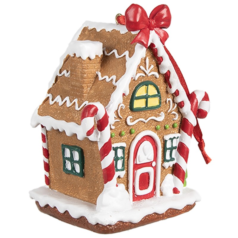 Clayre & Eef Ornement de Noël Maison en pain d'épices 7x5x9 cm Marron Plastique