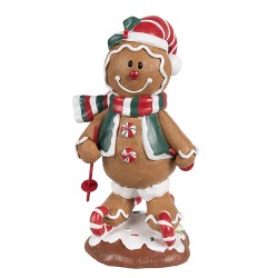 Clayre & Eef Statuetta decorativa di Natale Uomo di pan di zenzero 12x11x21 cm Marrone Plastica