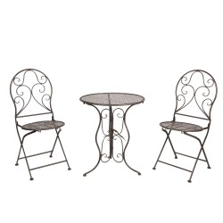 Clayre & Eef Bistro Set Bistro Table Bistro Chair Set of 3 Ø 60x70 Brown Iron