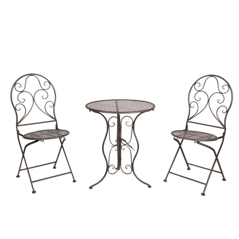 Clayre & Eef Ensemble bistro Table de bistrot Chaises bistrot set de 3 Ø 60x70 Marron Fer