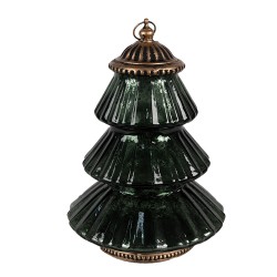 Clayre & Eef Christmas Decoration with LED Lighting Christmas Tree Ø 16x22 cm Green Glass