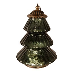 Clayre & Eef Décoration de Noël avec éclairage LED Sapin de Noël Ø 16x22 cm Vert Verre