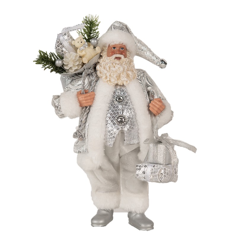 Clayre & Eef Weihnachtsdekorationsfigur Weihnachtsmann 27 cm Silberfarbig Kunststoff