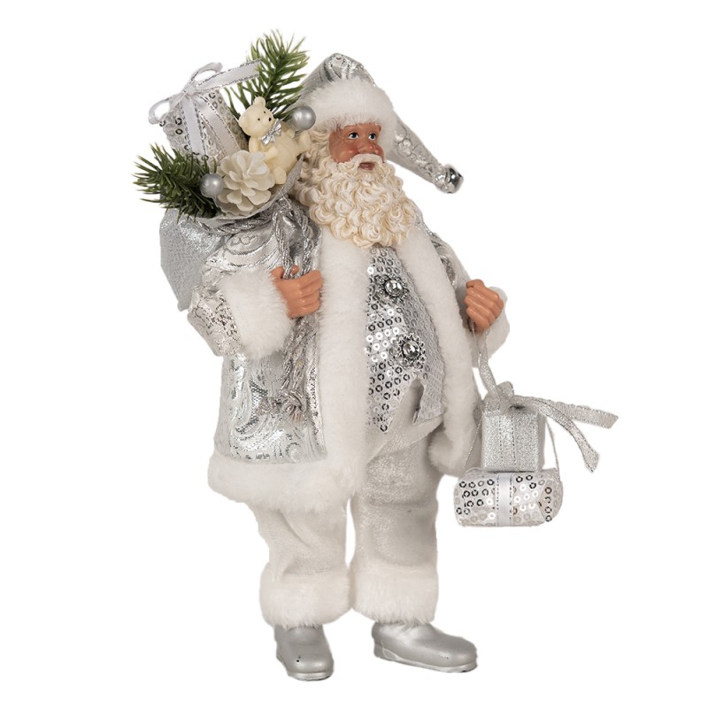 Clayre & Eef Christmas Decoration Figurine Santa Claus 27 cm Silver colored Plastic