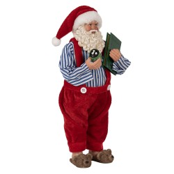 Clayre & Eef Figure de Noël Père Noël 27 cm Rouge Cuir artificiel Métallique