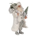 Clayre & Eef Kerstdecoratie Beeld Kerstman 27 cm Wit Zilverkleurig Kunststof