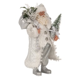 Clayre & Eef Statuetta decorativa di Natale Babbo Natale  27 cm Bianco Color argento Plastica