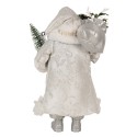 Clayre & Eef Christmas Decoration Figurine Santa Claus 27 cm White Silver colored Plastic