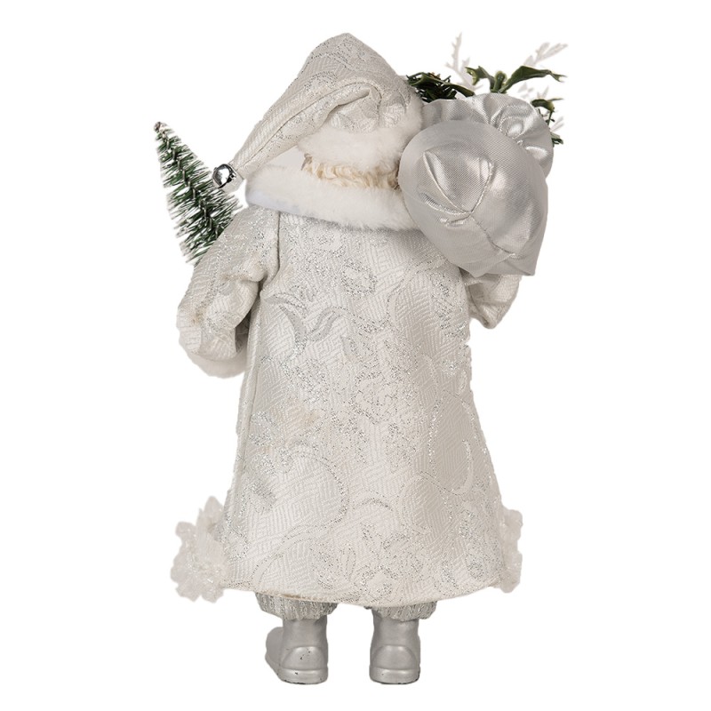 Clayre & Eef Statuetta decorativa di Natale Babbo Natale  27 cm Bianco Color argento Plastica