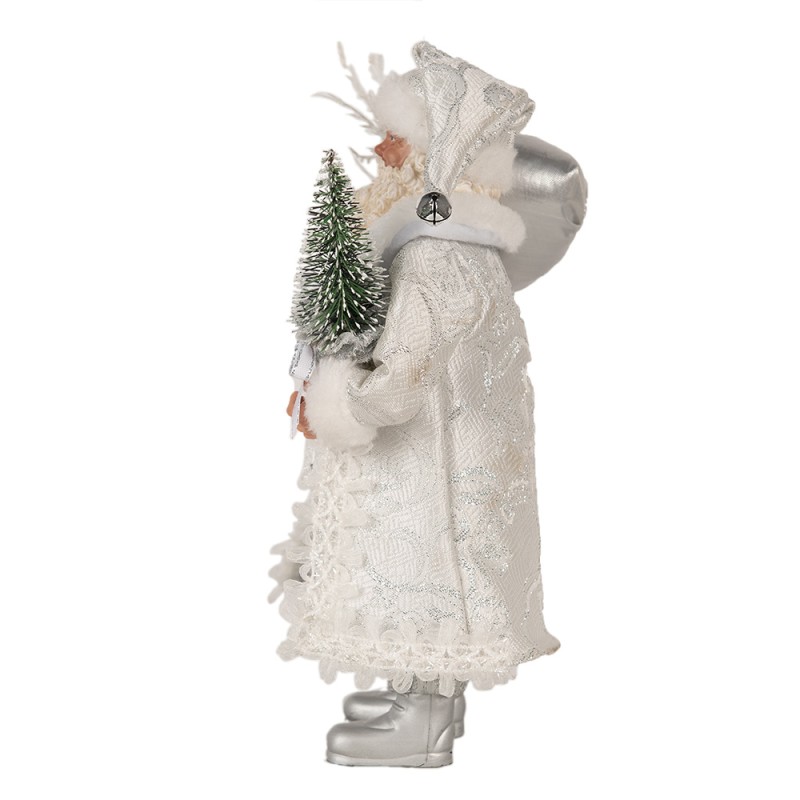 Clayre & Eef Kerstdecoratie Beeld Kerstman 27 cm Wit Zilverkleurig Kunststof