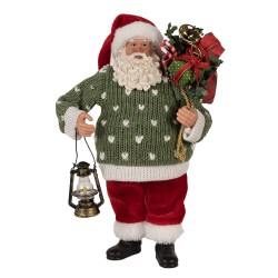 Clayre & Eef Statuetta decorativa di Natale Babbo Natale  27 cm Verde Rosso Plastica