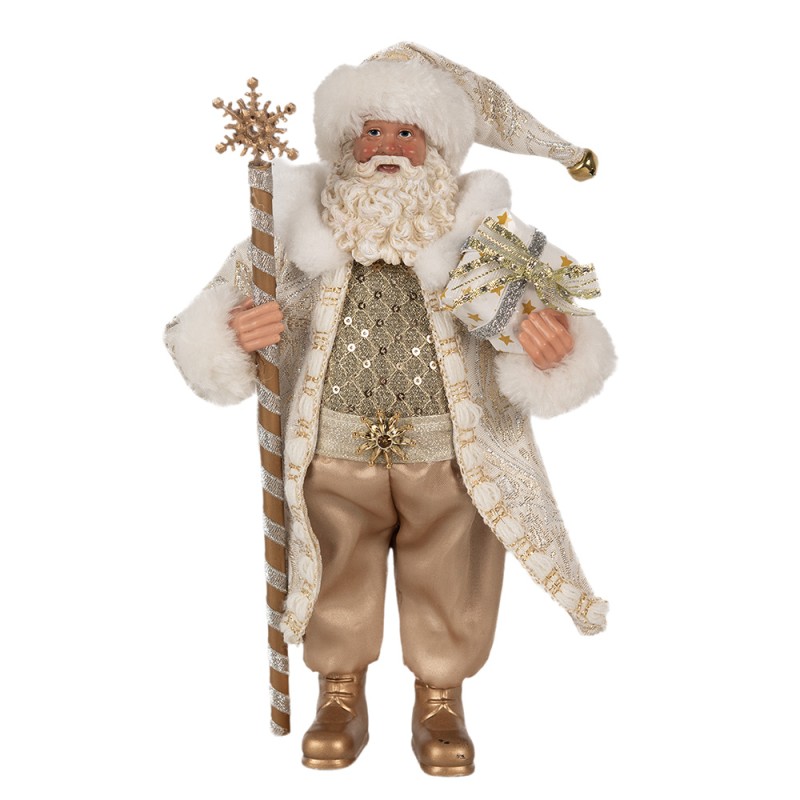 Clayre & Eef Weihnachtsdekorationsfigur Weihnachtsmann 27 cm Goldfarbig Weiß Kunststoff