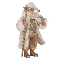 Clayre & Eef Kerstdecoratie Beeld Kerstman 27 cm Goudkleurig Wit Kunststof