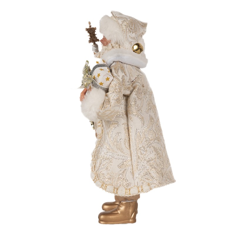 Clayre & Eef Weihnachtsdekorationsfigur Weihnachtsmann 27 cm Goldfarbig Weiß Kunststoff