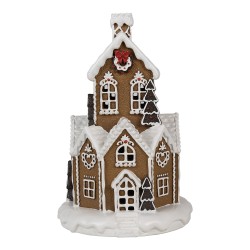 Clayre & Eef Gingerbread house met LED Ø 21x33 cm Bruin Kunststof