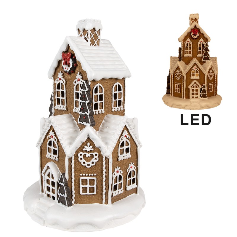 Clayre & Eef Lebkuchenhaus mit LED Ø 21x33 cm Braun Kunststoff