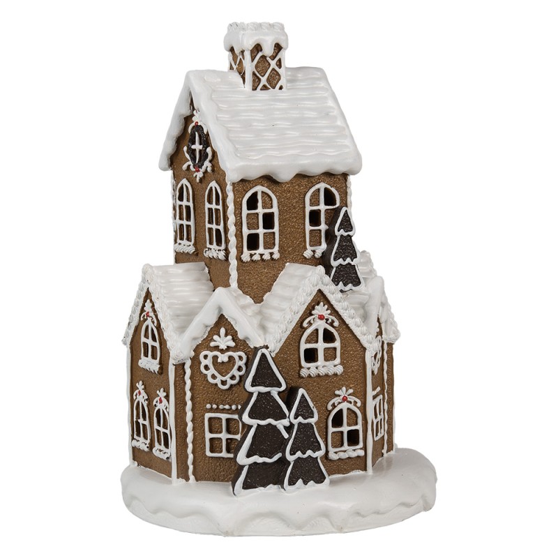 Clayre & Eef Lebkuchenhaus mit LED Ø 21x33 cm Braun Kunststoff