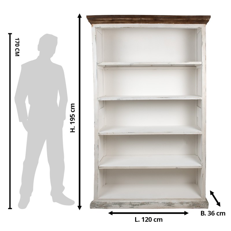 Clayre & Eef Boekenkast 120x36x195 cm Wit Hout