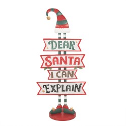 Clayre & Eef Kerst Tekstbord Sign 50x27x106 Rood Wit Metaal DEAR SANTA