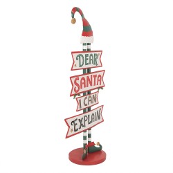 Clayre & Eef Kerst Tekstbord Sign 50x27x106 Rood Wit Metaal DEAR SANTA