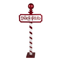 Clayre & Eef Kerst Tekstbord Sign 46x18x110 cm Rood Wit IJzer NORTH POLE