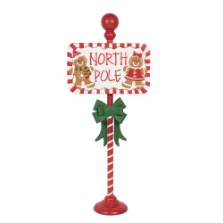 Clayre & Eef Kerst Tekstbord Sign 46x18x115 cm Rood Wit Metaal NORTH POLE