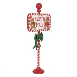 Clayre & Eef Kerst Tekstbord Sign 46x18x115 cm Rood Wit Metaal NORTH POLE