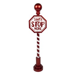 Clayre & Eef Kerst Tekstbord Sign 20x16x107 cm Rood IJzer SANTA STOP HERE