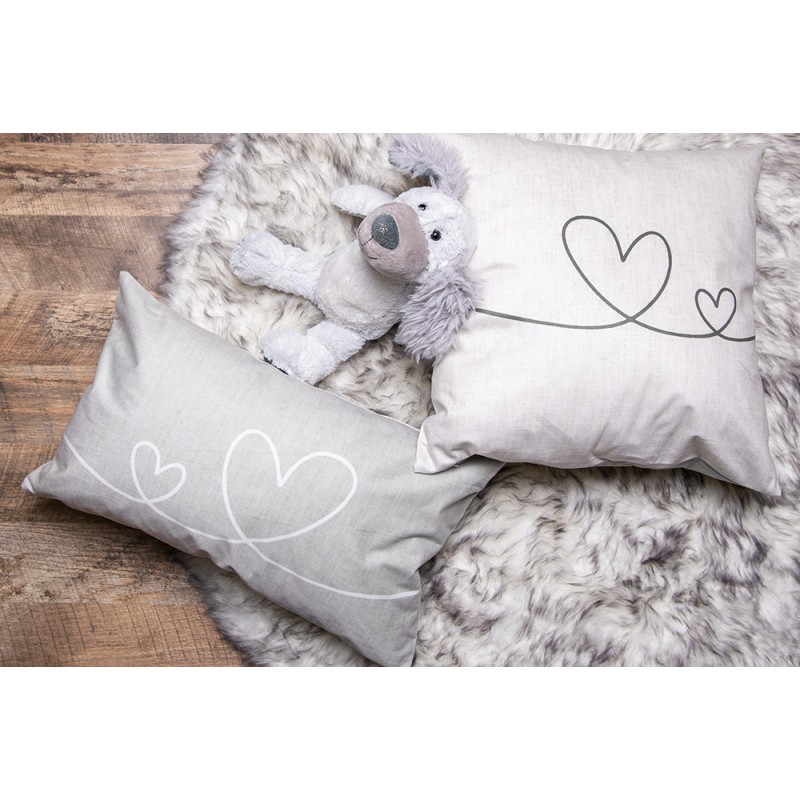 Clayre & Eef Cushion Cover 30x50 cm Beige Green Polyester Hearts