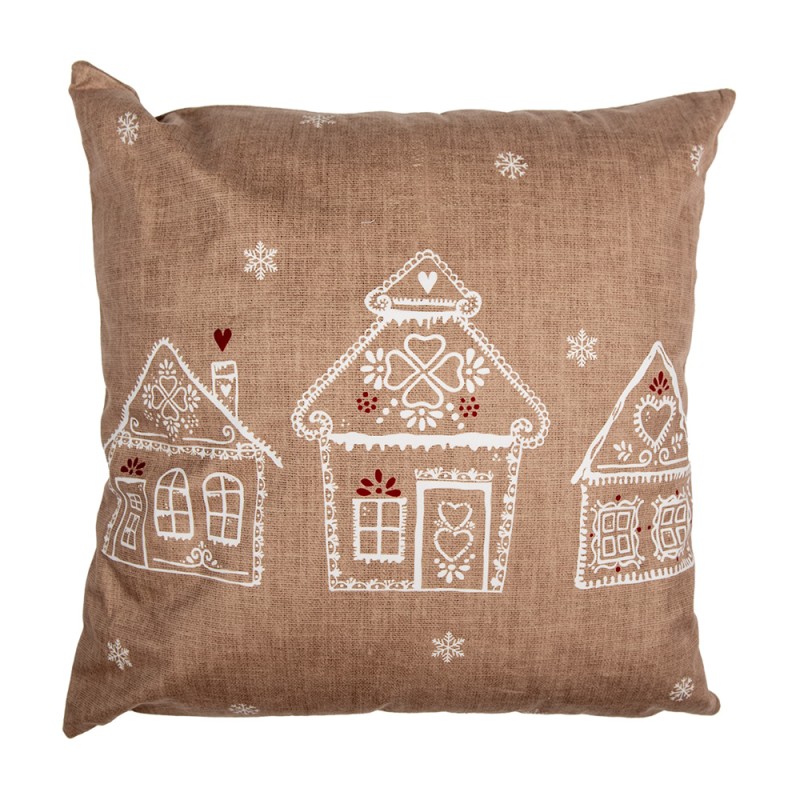 Clayre & Eef Cushion Cover 45x45 cm Brown Polyester Gingerbread house