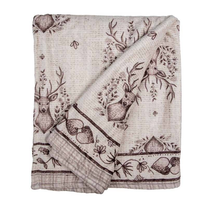 Clayre & Eef Throw Blanket 130x180 cm Beige Polyester Deer