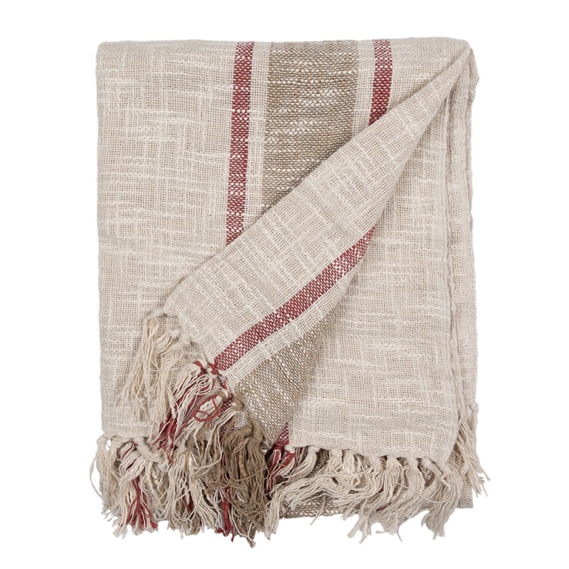 Clayre & Eef Throw Blanket 125x150 cm Beige Brown Cotton Stripes