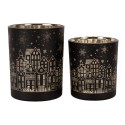 Clayre & Eef Porte-bougie set de 2 Ø 9x10 / Ø 10x12 cm Noir Verre Maisons