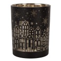 Clayre & Eef Porte-bougie set de 2 Ø 9x10 / Ø 10x12 cm Noir Verre Maisons