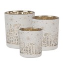 Clayre & Eef Tealight Holder Set of 3 White Glass Houses