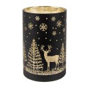 Clayre & Eef Tealight Holder with LED Ø 9x16 cm Black Gold colored Glass Deer