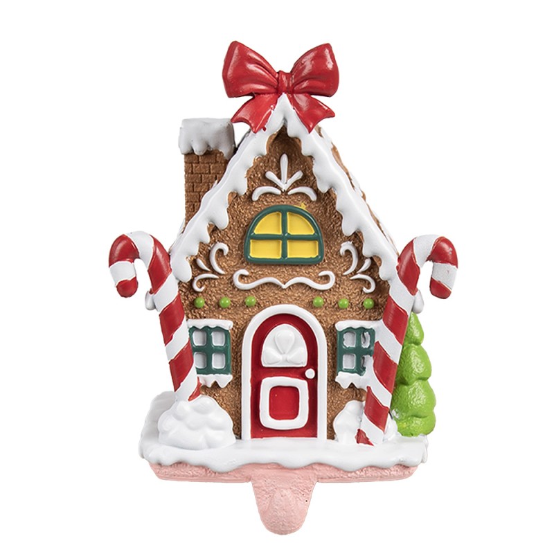 Clayre & Eef Hook Christmas Stocking Gingerbread house 13x11x18 cm Brown Plastic