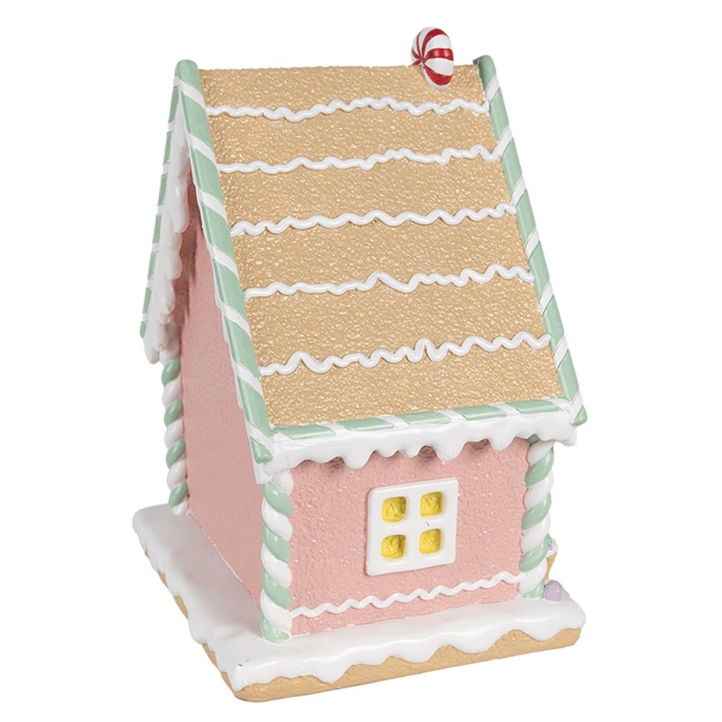 Clayre & Eef Gingerbread house 20x16x25 cm Roze Kunststof