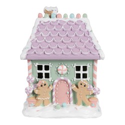 Clayre & Eef Gingerbread house 17x14x21 cm Groen Roze Kunststof