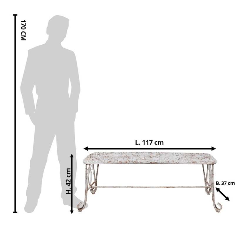 Clayre & Eef Garden Bench 117x37x42 cm White Brown Iron