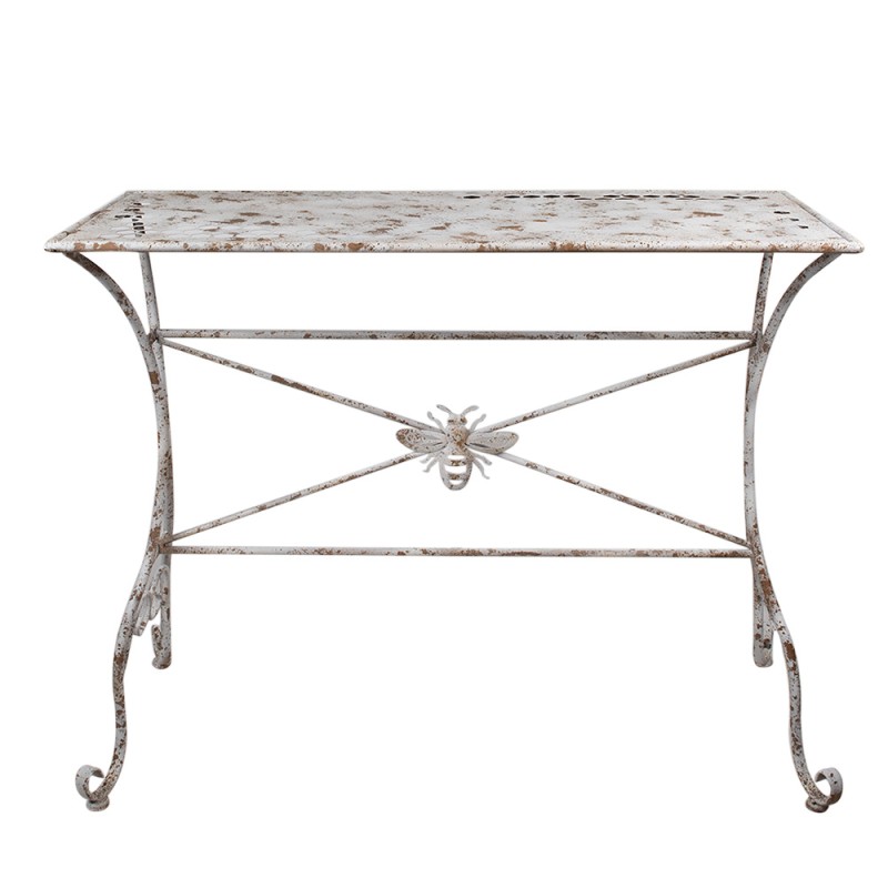 Clayre & Eef Table de jardin 112x50x86 cm Blanc Marron Fer Abeille