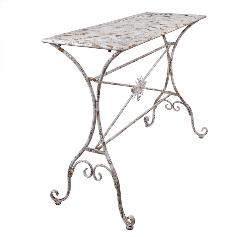 Clayre & Eef Table de jardin 112x50x86 cm Blanc Marron Fer Abeille